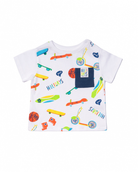 T-shirt blanc en maille avec imprimé pour garçon Holidays T-shirt blanc en maille avec imprimé pour garçon Holidays