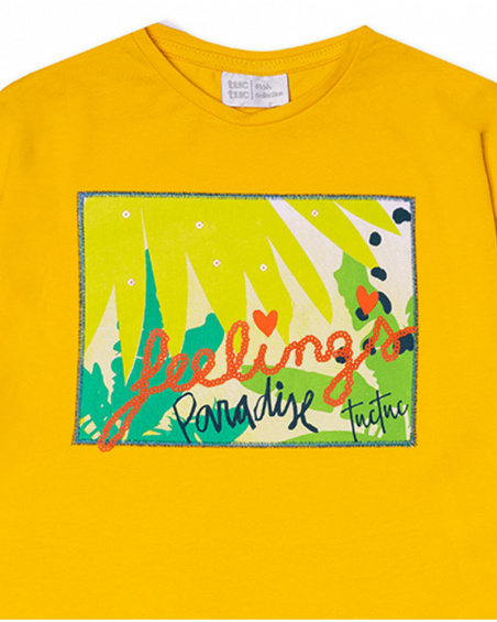T-shirt long en jersey jaune pour fille Tropic Feelings