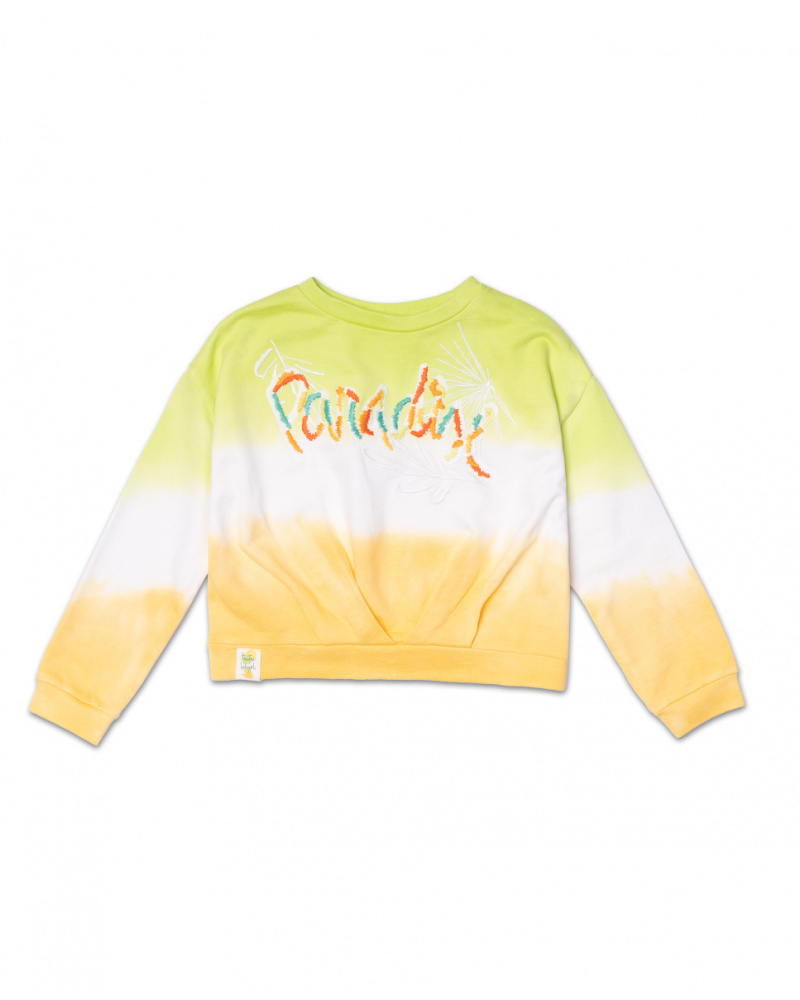 Sweat peluche vert jaune fille Tropic Feelings