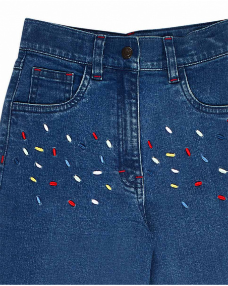 Pantalon denim jupe-culotte bleu pour fille Really Sweet Pantalon denim jupe-culotte bleu pour fille Really Sweet