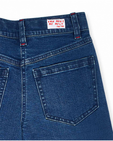 Pantalon denim jupe-culotte bleu pour fille Really Sweet Pantalon denim jupe-culotte bleu pour fille Really Sweet
