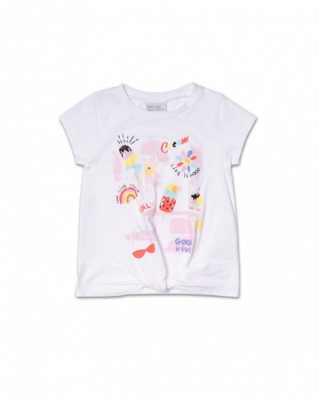 T-shirt blanc en maille avec noeud pour fille Really Sweet T-shirt blanc en maille avec noeud pour fille Really Sweet