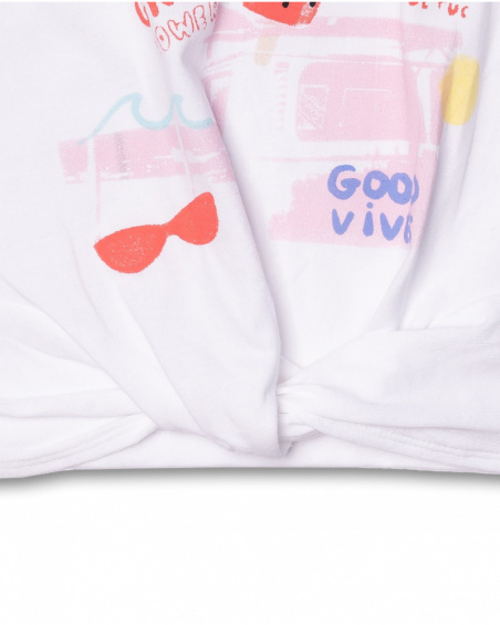 T-shirt blanc en maille avec noeud pour fille Really Sweet T-shirt blanc en maille avec noeud pour fille Really Sweet