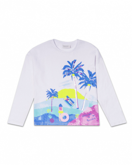 T-shirt long en jersey blanc pour fille Malibu T-shirt long en jersey blanc pour fille Malibu