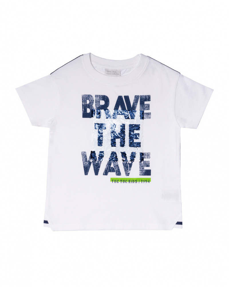 T-shirt blanc en maille 'brave wave' garçon Diving Adventures