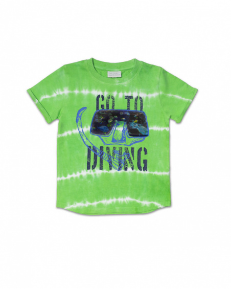 T-shirt vert en maille tie-dye garçon Diving Adventures