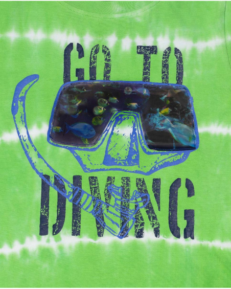 T-shirt vert en maille tie-dye garçon Diving Adventures