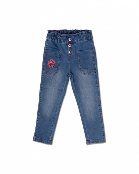 Pantalon long en jean paper bag bleu pour fille Amazonia Pantalon long en jean paper bag bleu pour fille Amazonia