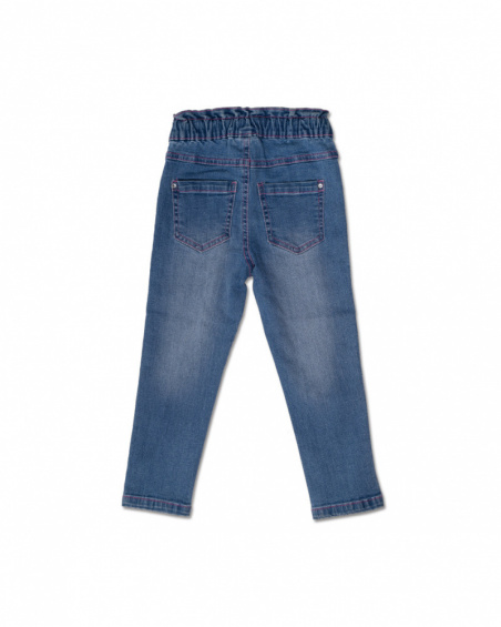 Pantalon long en jean paper bag bleu pour fille Amazonia Pantalon long en jean paper bag bleu pour fille Amazonia