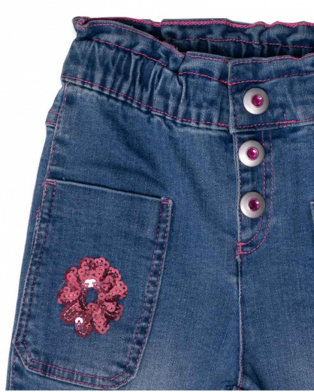 Pantalon long en jean paper bag bleu pour fille Amazonia Pantalon long en jean paper bag bleu pour fille Amazonia