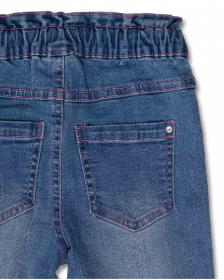 Pantalon long en jean paper bag bleu pour fille Amazonia Pantalon long en jean paper bag bleu pour fille Amazonia