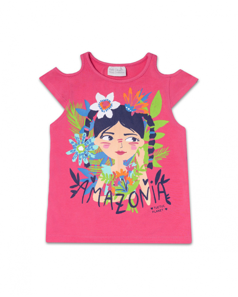 T-shirt Amazonia fille fushia en maille