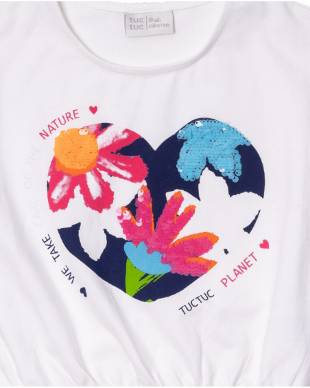 T-shirt coeur tricoté fille Amazonia blanc T-shirt coeur tricoté fille Amazonia blanc