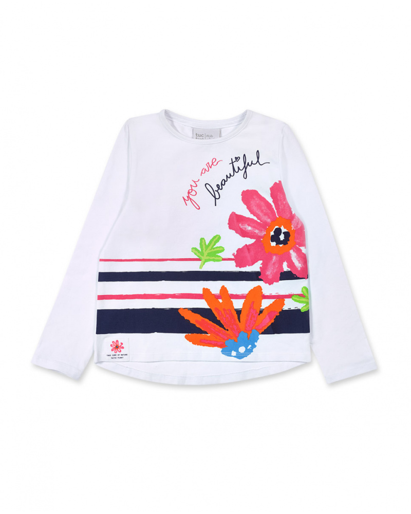 T-shirt long en maille blanc pour fille Amazonia