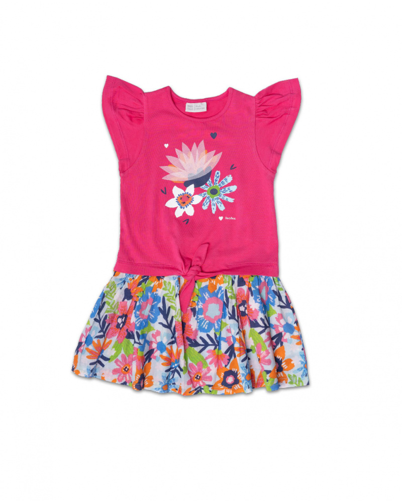 Robe en maille popeline fuchsia pour fille Amazonia