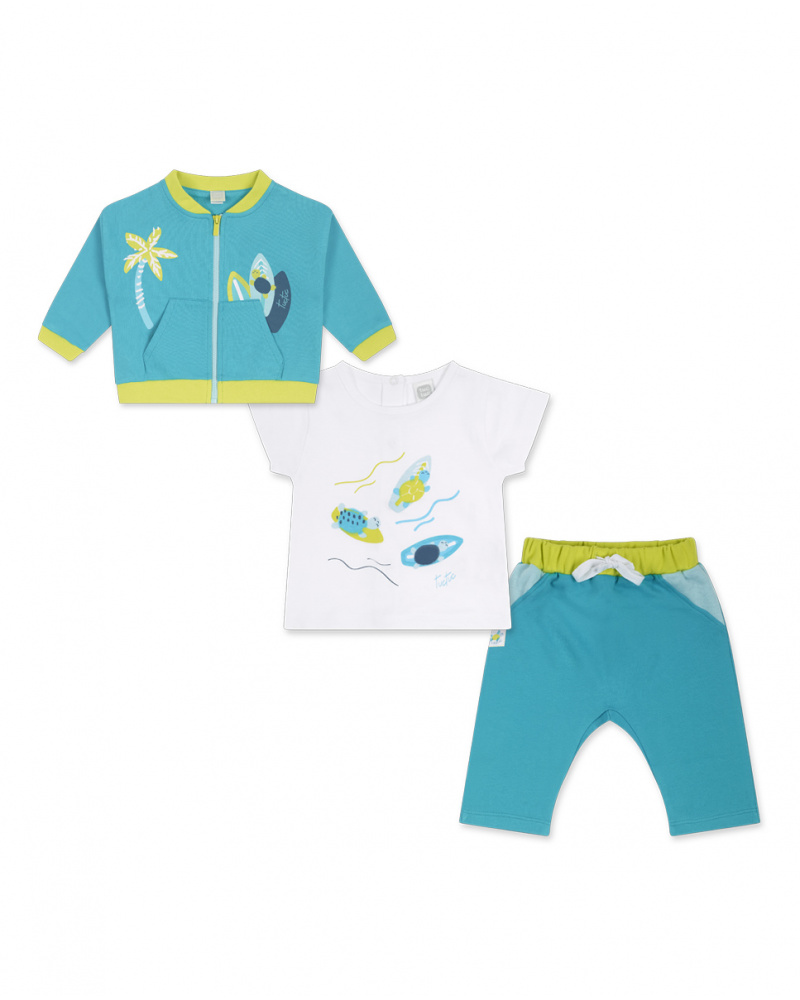 Ensemble peluche tricot bleu garçon Tortues