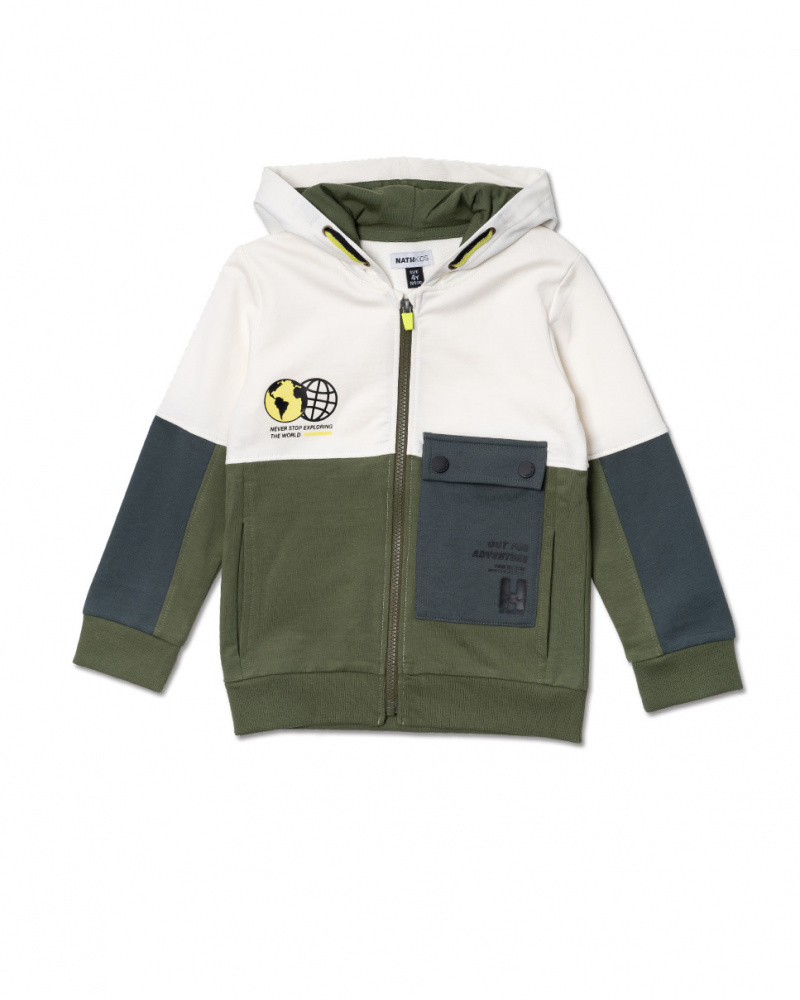 Sweat ouvert en maille kaki blanc pour garçon Desert trail