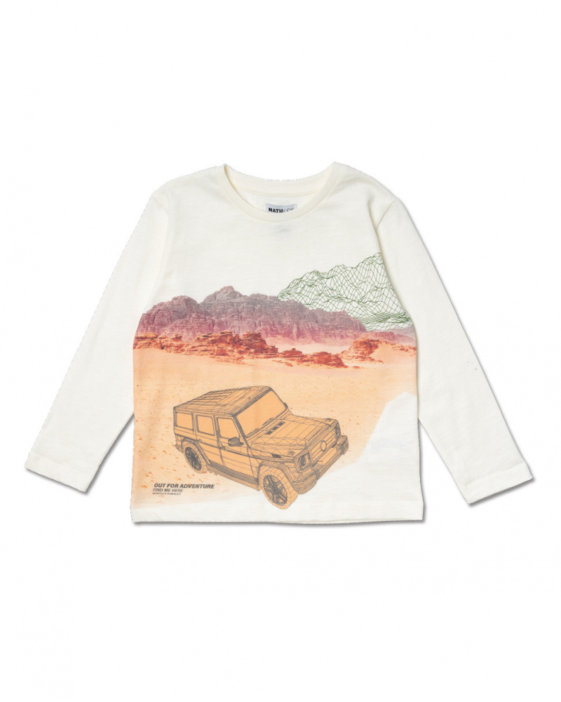 T-shirt long blanc en maille pour garçon Desert trail