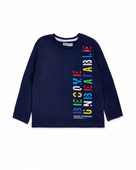 T-shirt long en maille bleu marine pour garçon Votre jeu T-shirt long en maille bleu marine pour garçon Votre jeu