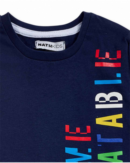 T-shirt long en maille bleu marine pour garçon Votre jeu T-shirt long en maille bleu marine pour garçon Votre jeu