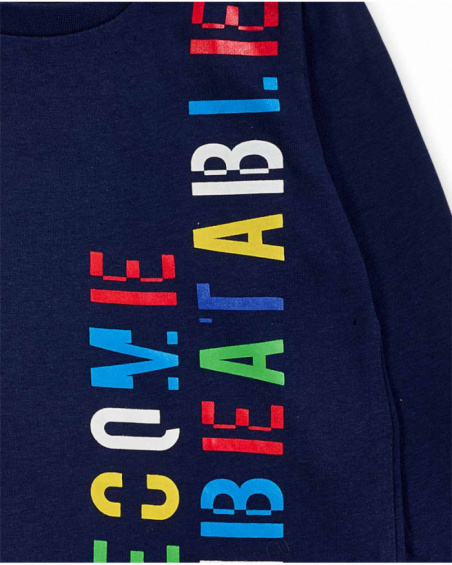 T-shirt long en maille bleu marine pour garçon Votre jeu T-shirt long en maille bleu marine pour garçon Votre jeu