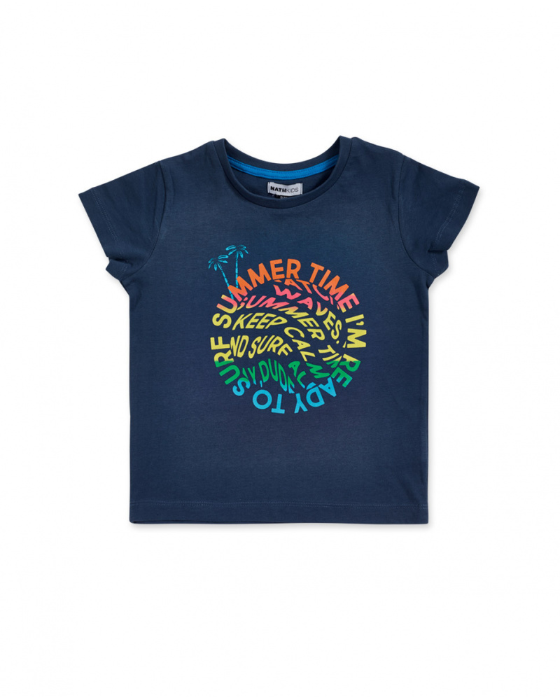 T-shirt bleu marine en maille garçon Beach Days