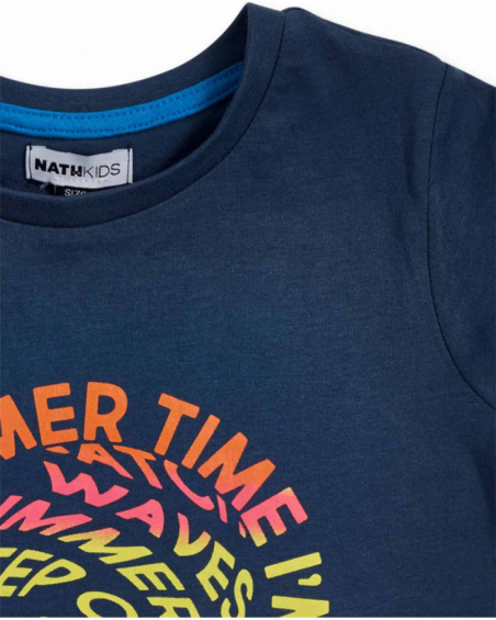 T-shirt bleu marine en maille garçon Beach Days T-shirt bleu marine en maille garçon Beach Days