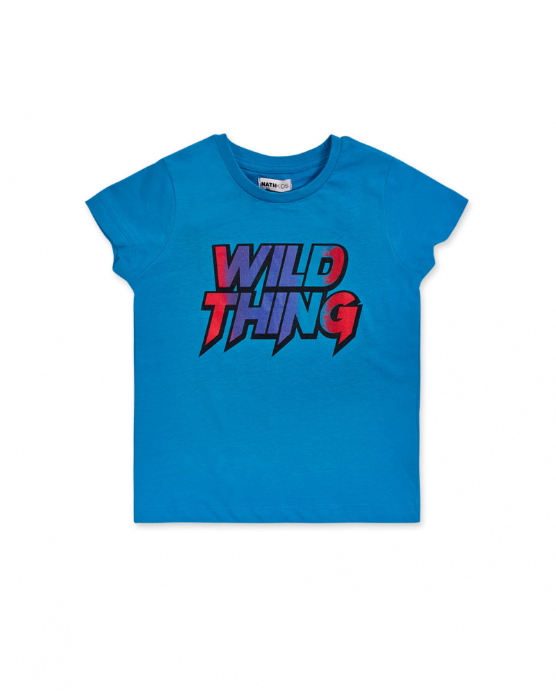 T-shirt bleu en maille pour garçon Wild thing