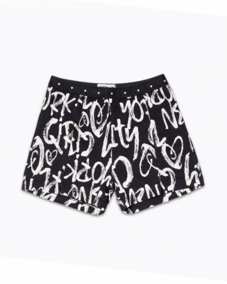 Short en maille imprimé noir pour fille One day in NYC Short en maille imprimé noir pour fille One day in NYC