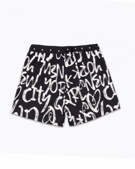 Short en maille imprimé noir pour fille One day in NYC Short en maille imprimé noir pour fille One day in NYC