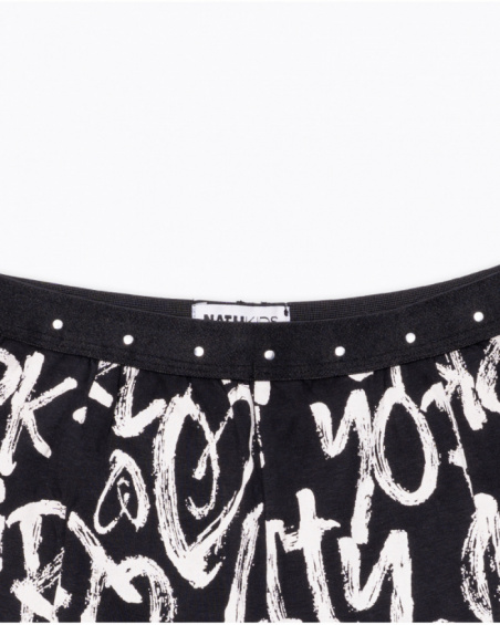 Short en maille imprimé noir pour fille One day in NYC Short en maille imprimé noir pour fille One day in NYC