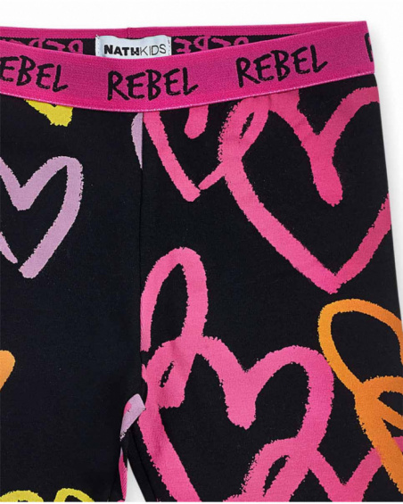 Legging cycliste imprimé noir pour fille Rebel Girl Legging cycliste imprimé noir pour fille Rebel Girl