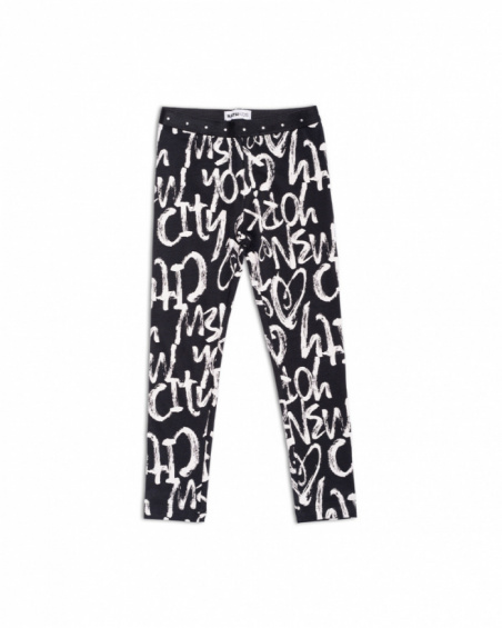 Legging long noir en maille avec imprimé pour fille One day in Legging long noir en maille avec imprimé pour fille One day in
