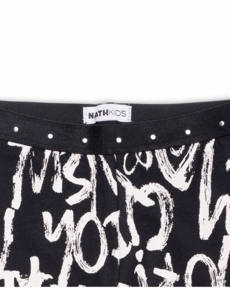 Legging long noir en maille avec imprimé pour fille One day in Legging long noir en maille avec imprimé pour fille One day in