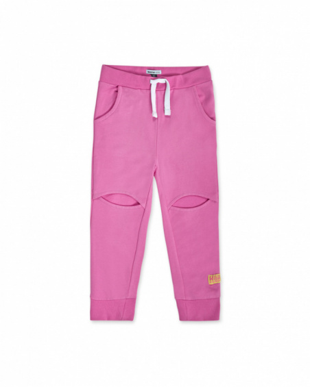 Pantalon long en maille rose pour fille Paradiso beach Pantalon long en maille rose pour fille Paradiso beach