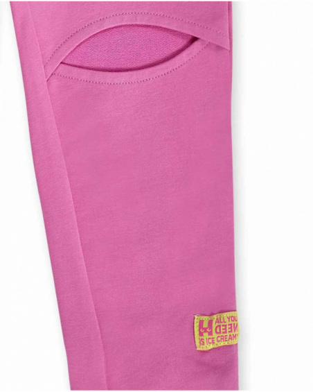 Pantalon long en maille rose pour fille Paradiso beach Pantalon long en maille rose pour fille Paradiso beach