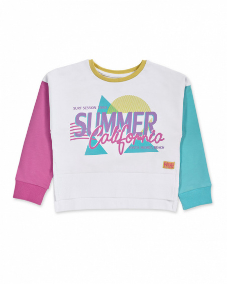 Sweat blanc en maille pour fille Paradiso beach Sweat blanc en maille pour fille Paradiso beach