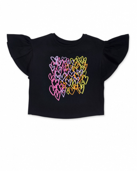 T-shirt noir en maille pour fille Rebel Girl T-shirt noir en maille pour fille Rebel Girl