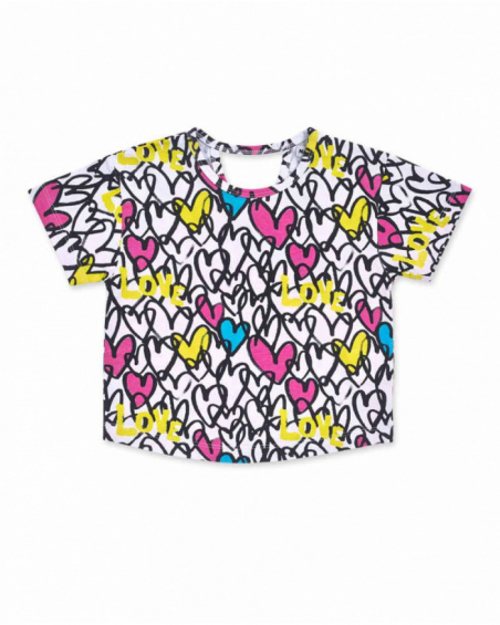 T-shirt blanc imprimé en maille pour fille Rebel Girl T-shirt blanc imprimé en maille pour fille Rebel Girl
