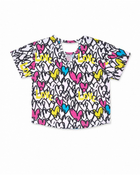 T-shirt blanc imprimé en maille pour fille Rebel Girl T-shirt blanc imprimé en maille pour fille Rebel Girl