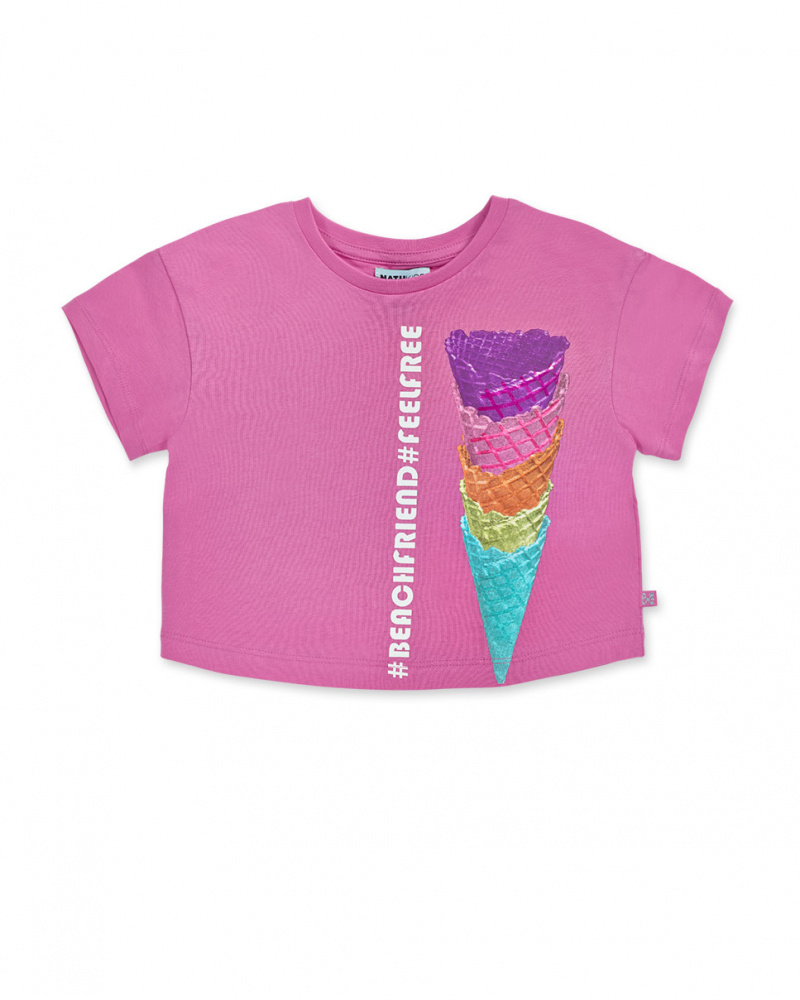 T-shirt en maille rose pour fille Paradiso beach