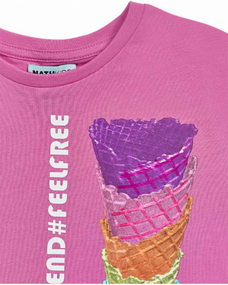 T-shirt en maille rose pour fille Paradiso beach T-shirt en maille rose pour fille Paradiso beach