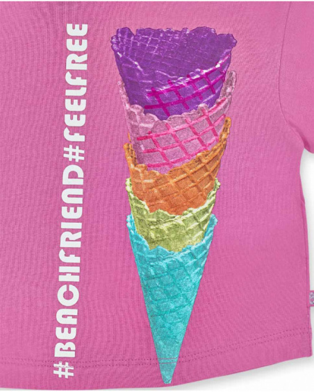 T-shirt en maille rose pour fille Paradiso beach T-shirt en maille rose pour fille Paradiso beach