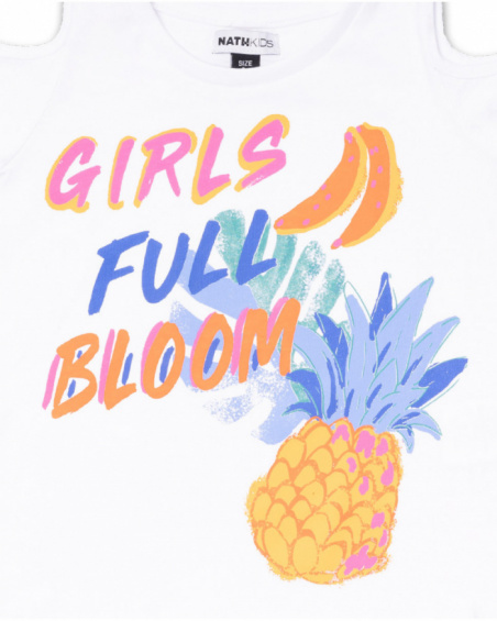 T-shirt blanc en maille pour fille Full Bloom T-shirt blanc en maille pour fille Full Bloom
