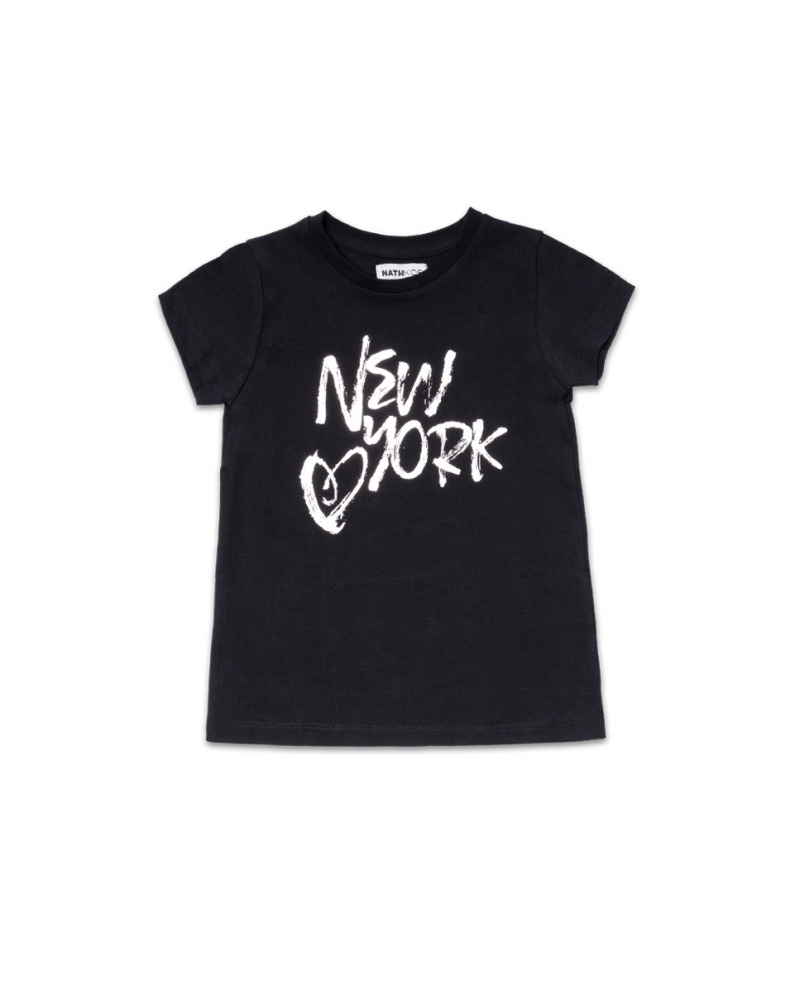 T-shirt noir en maille pour fille One day in NYC