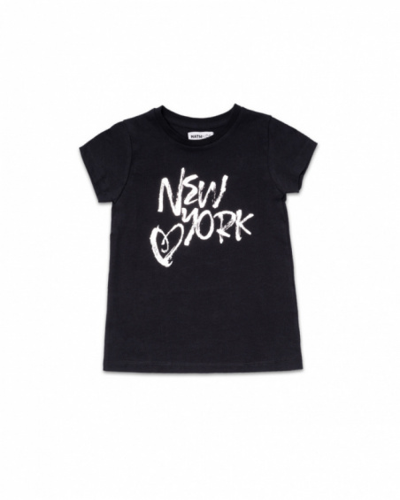 T-shirt noir en maille pour fille One day in NYC