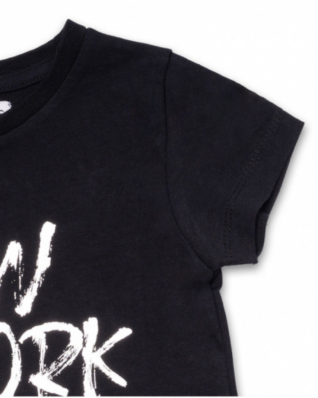 T-shirt noir en maille pour fille One day in NYC