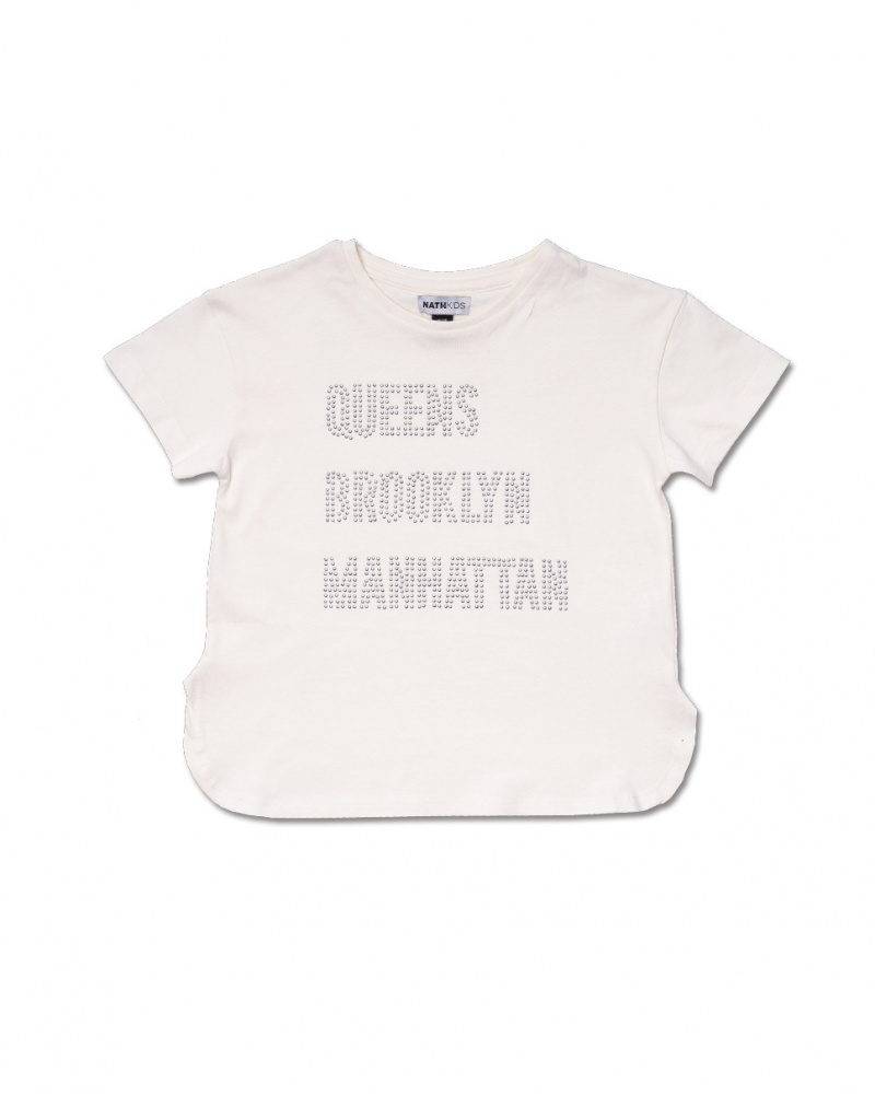 T-shirt blanc en maille pour fille One day in NYC