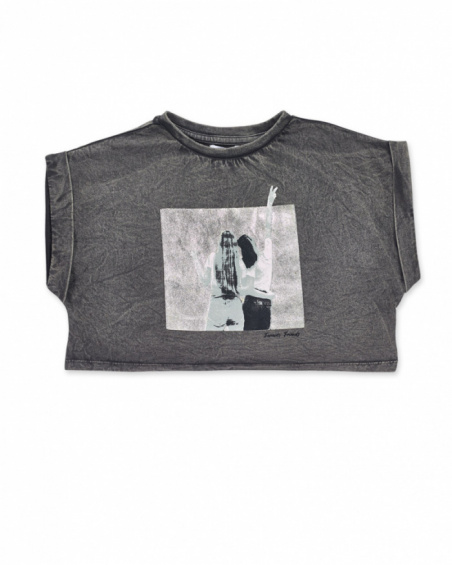 T-shirt en maille gris pour fille One day in NYC