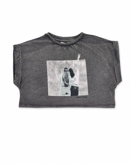 T-shirt en maille gris pour fille One day in NYC T-shirt en maille gris pour fille One day in NYC